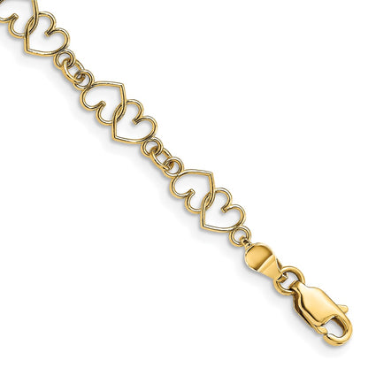 7 Inch 14K Cut-Out And Polished Double Heart Link Bracelet