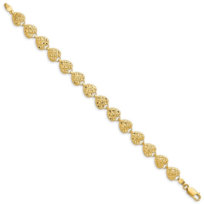 7.5 Inch 14K Polished D/C Hearts Bracelet