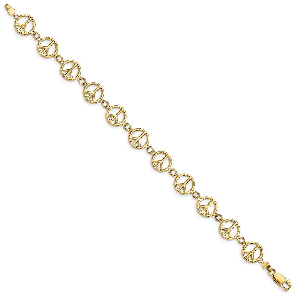 7.5 Inch 14K Polished Peace Sign Bracelet