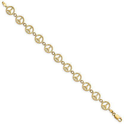 7.5 Inch 14K Polished Peace Sign Bracelet