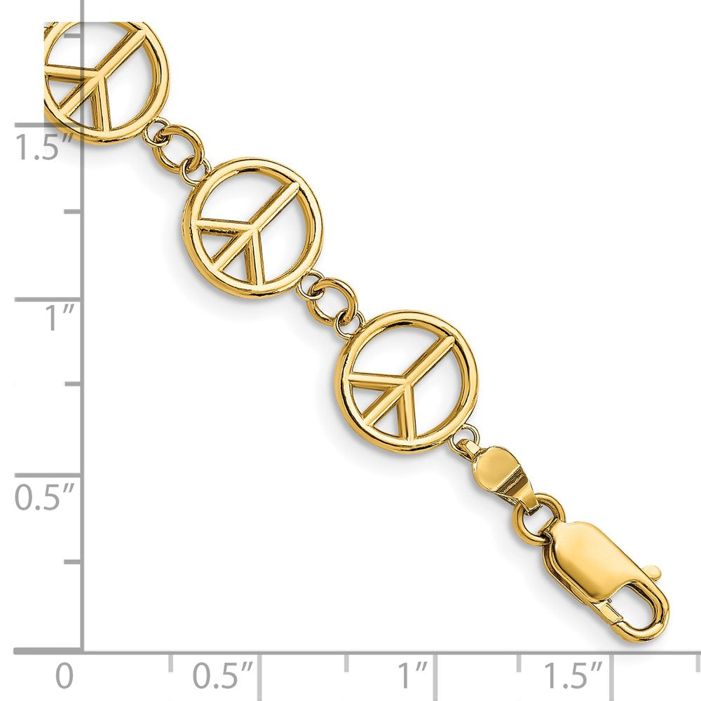 7.5 Inch 14K Polished Peace Sign Bracelet