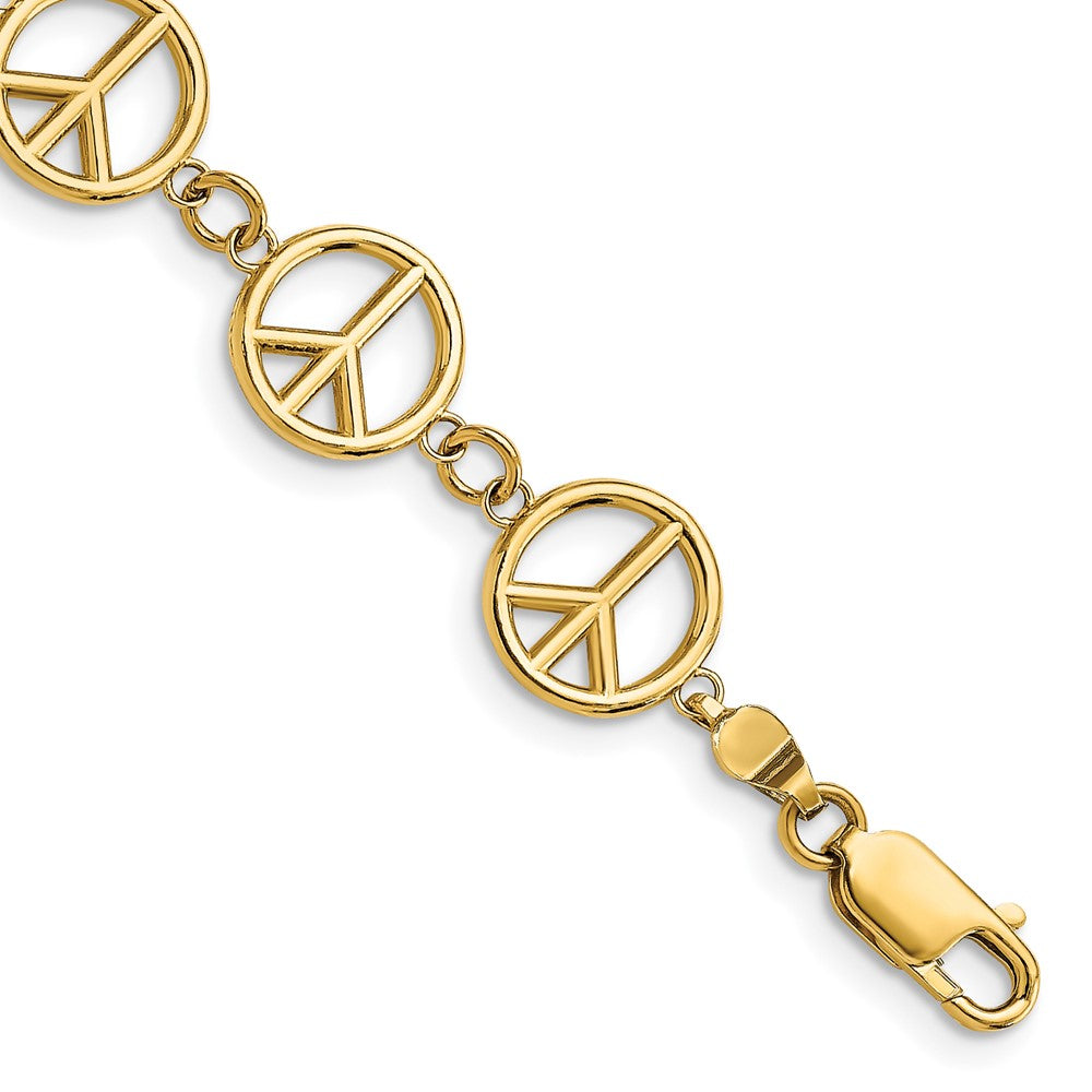7.5 Inch 14K Polished Peace Sign Bracelet