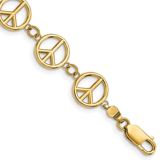 7.5 Inch 14K Polished Peace Sign Bracelet