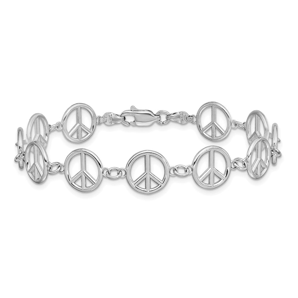 7.5 Inch 14K White Gold Polished Peace Sign Bracelet