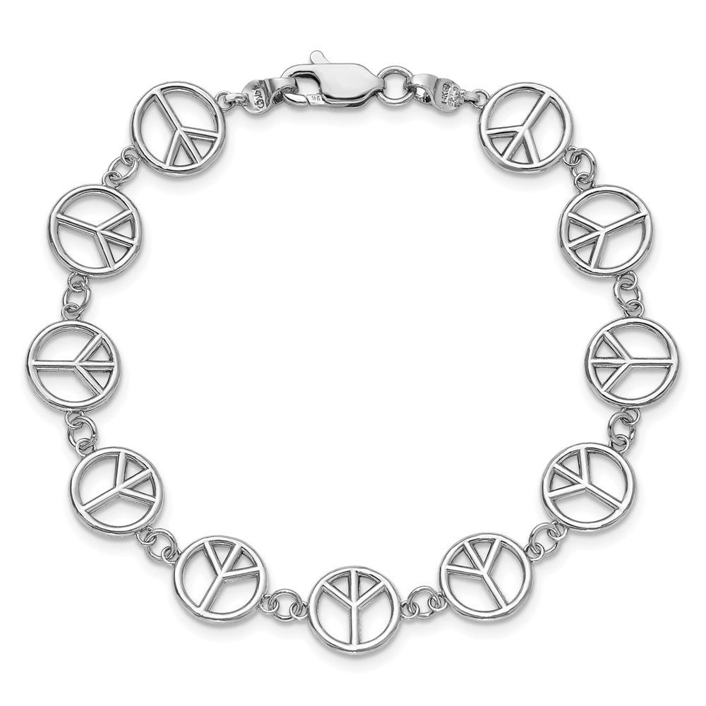7.5 Inch 14K White Gold Polished Peace Sign Bracelet