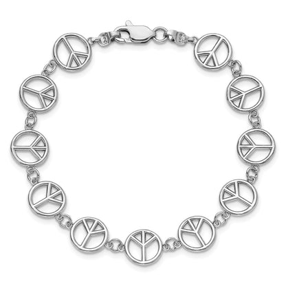 7.5 Inch 14K White Gold Polished Peace Sign Bracelet