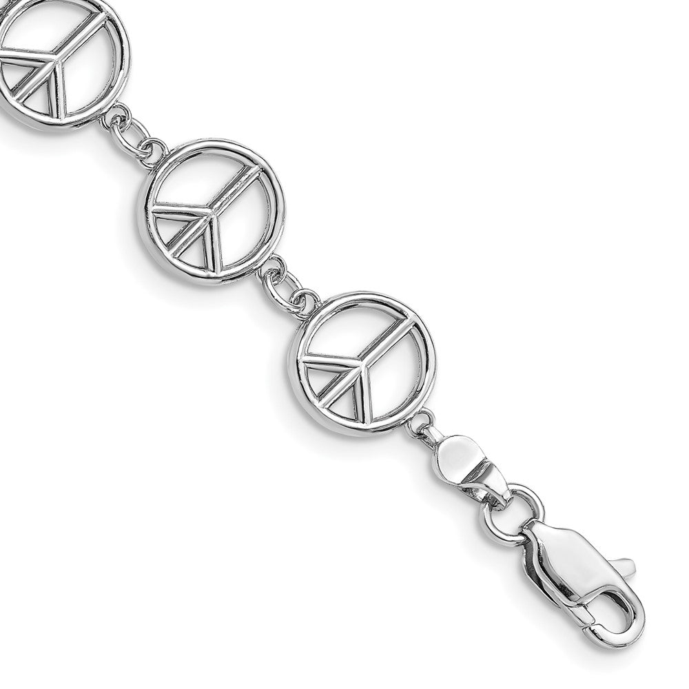 7.5 Inch 14K White Gold Polished Peace Sign Bracelet