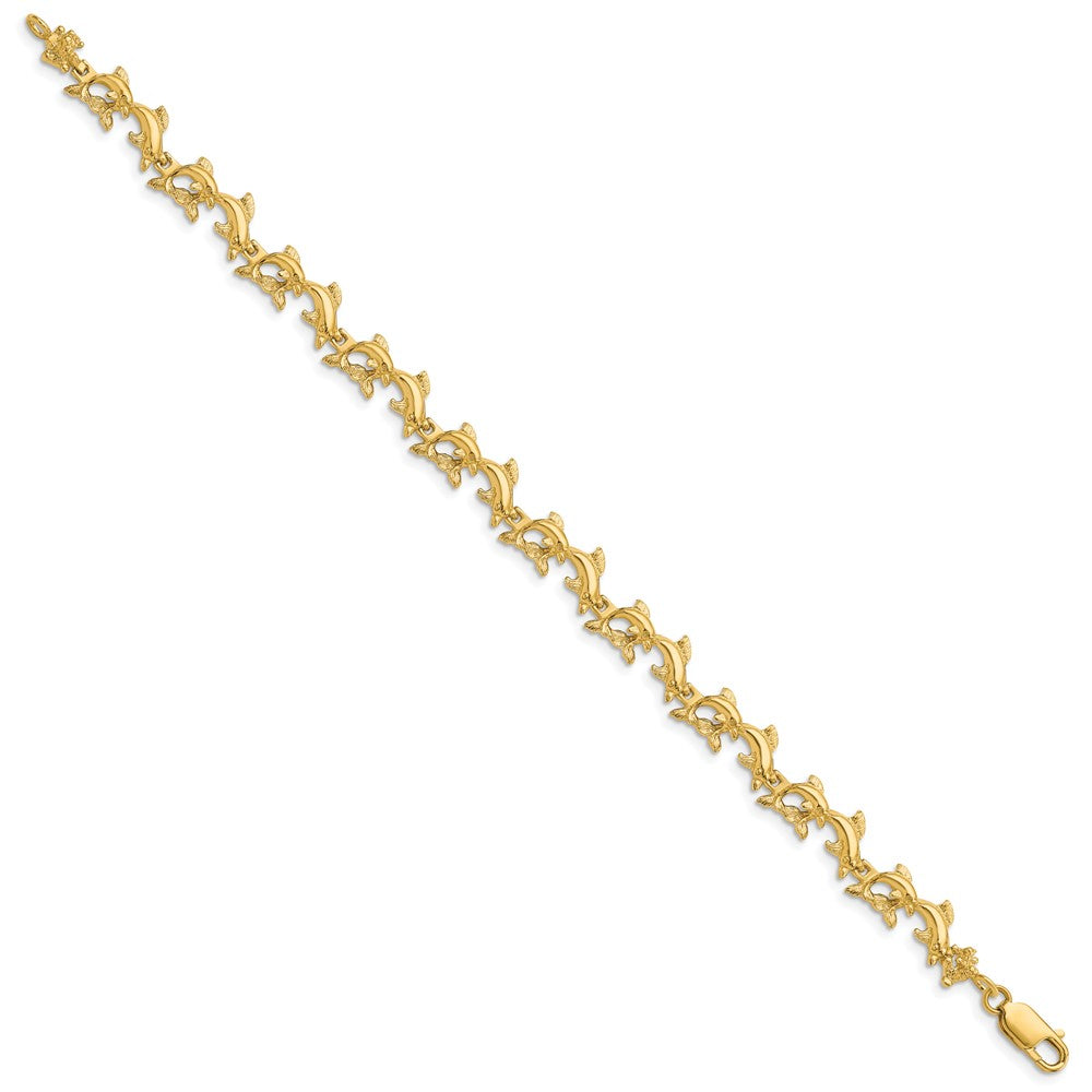 7.25 Inch 14K Dolphins Bracelet