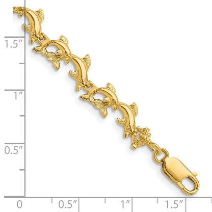 7.25 Inch 14K Dolphins Bracelet