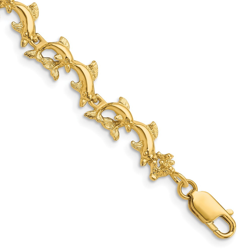 7.25 Inch 14K Dolphins Bracelet