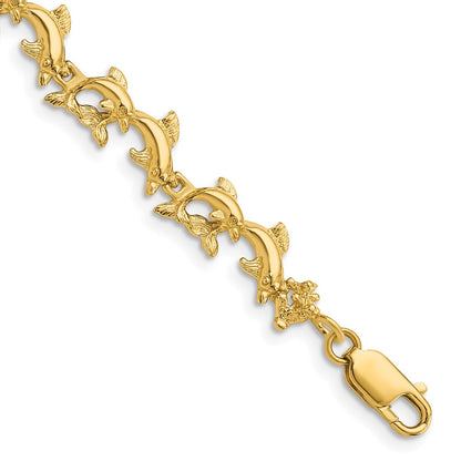 7.25 Inch 14K Dolphins Bracelet