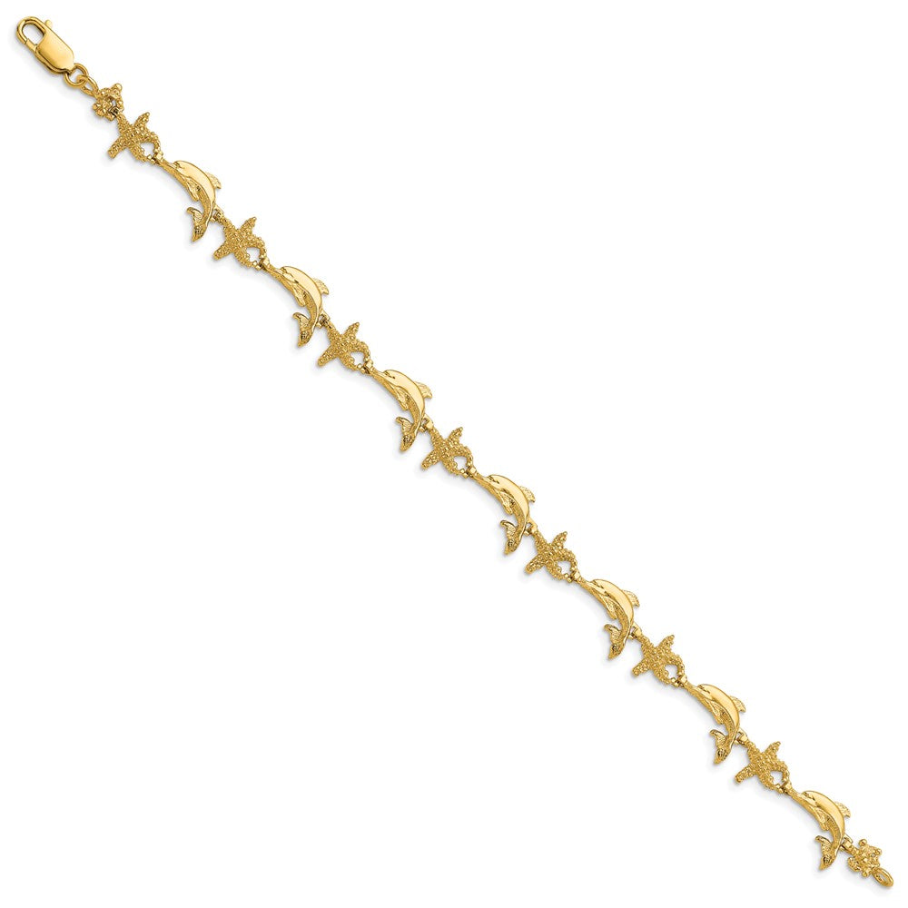 7.5 Inch 14K Dolphin And Starfish Bracelet