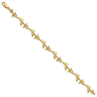 7.5 Inch 14K Dolphin And Starfish Bracelet