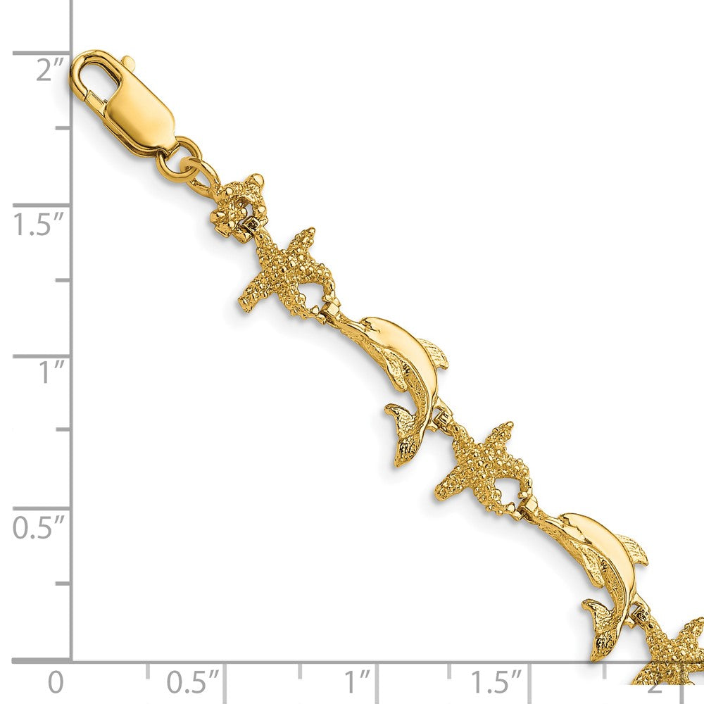 7.5 Inch 14K Dolphin And Starfish Bracelet