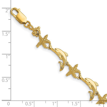 7.5 Inch 14K Dolphin And Starfish Bracelet
