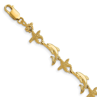 7.5 Inch 14K Dolphin And Starfish Bracelet