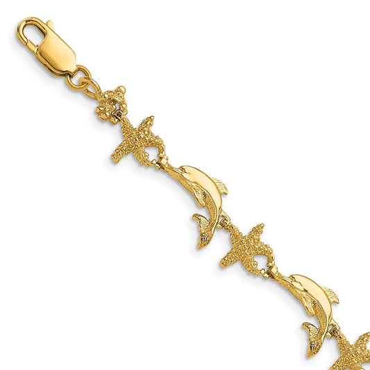 7.5 Inch 14K Dolphin And Starfish Bracelet