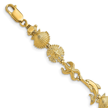 7 Inch 14K Dolphin And Sea Shells Bracelet