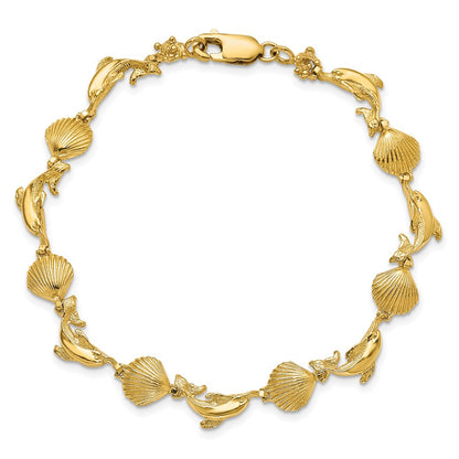 7.25 Inch 14K Dolphin And Shell Bracelet