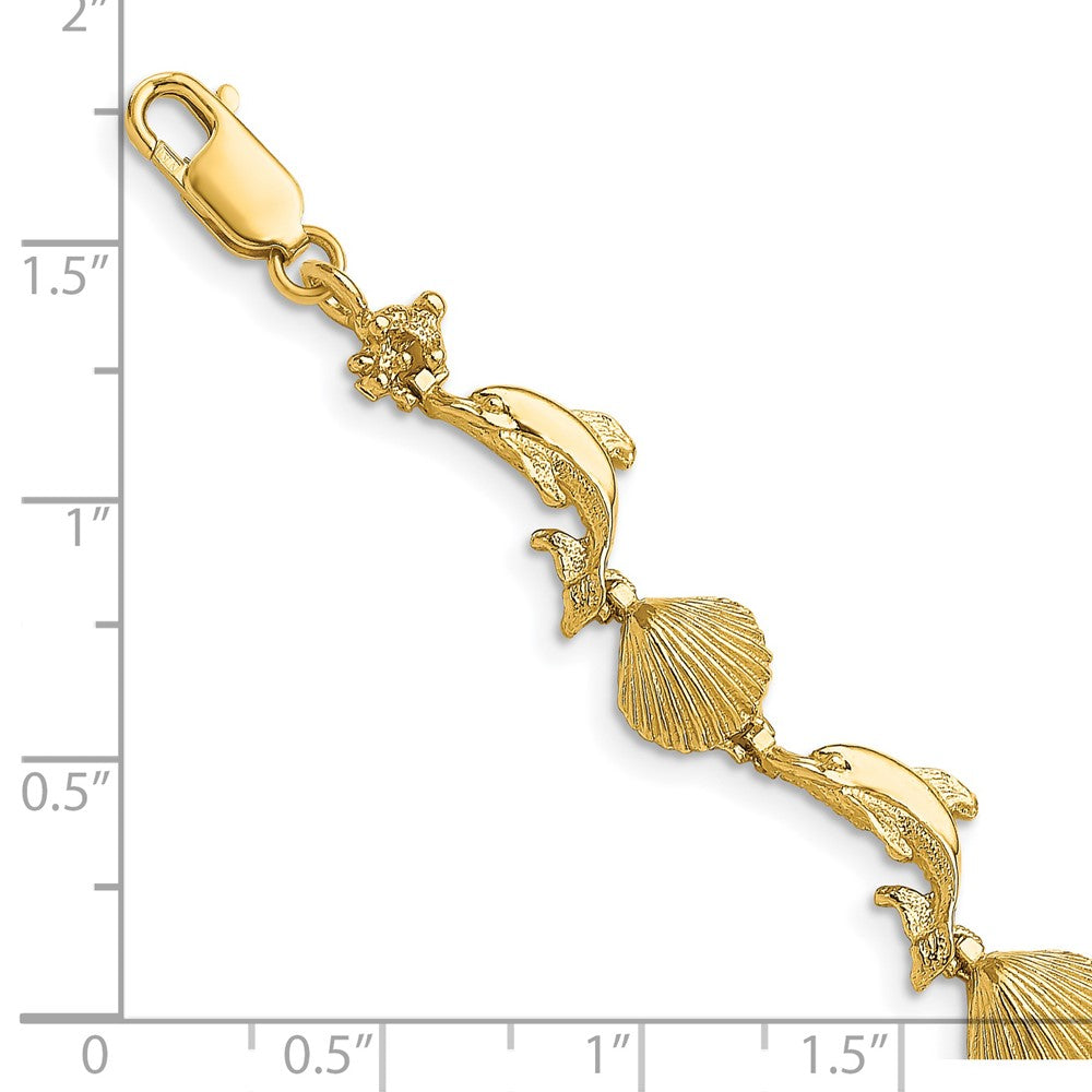 7.25 Inch 14K Dolphin And Shell Bracelet