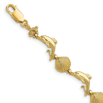 7.25 Inch 14K Dolphin And Shell Bracelet