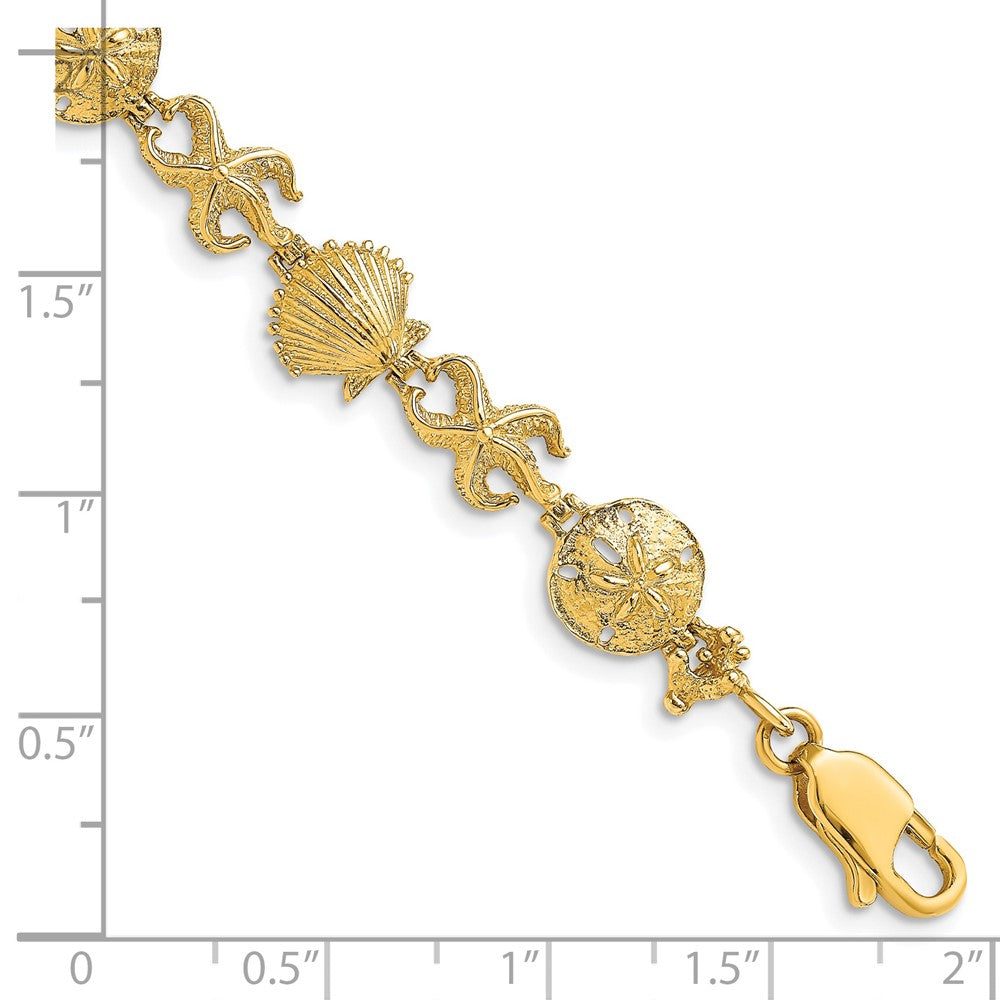 7 Inch 14K Shell, Sand Dollar, Starfish Bracelet