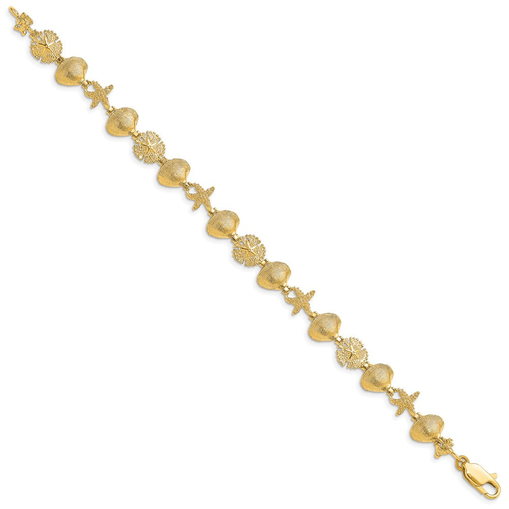 7.25 Inch 14K Sand Dolloar, Clam, Starfish Bracelet