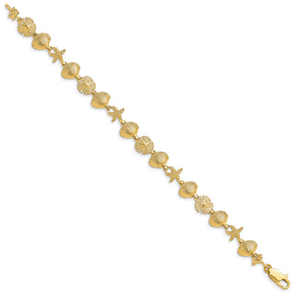 7.25 Inch 14K Sand Dolloar, Clam, Starfish Bracelet