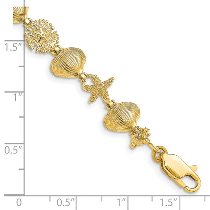 7.25 Inch 14K Sand Dolloar, Clam, Starfish Bracelet