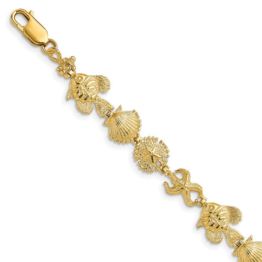 7 Inch 14K Sea Life Bracelet