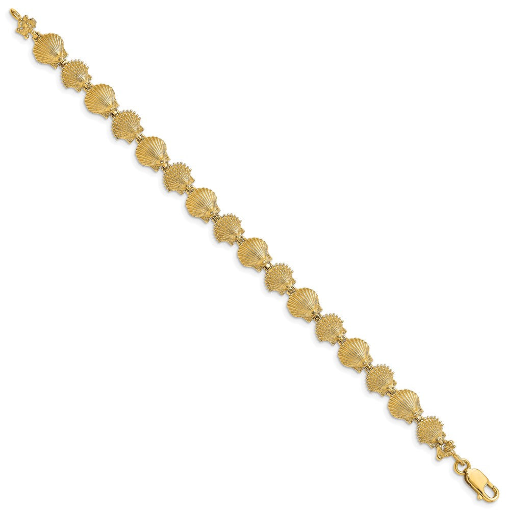 7 Inch 14K Polished /Textured Scallop Shell Bracelet