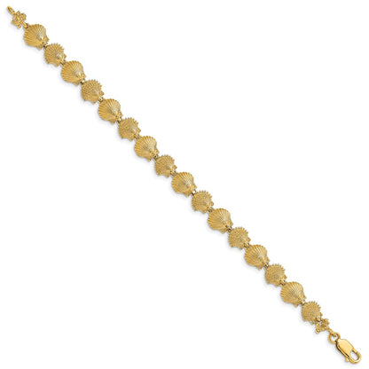 7 Inch 14K Polished /Textured Scallop Shell Bracelet