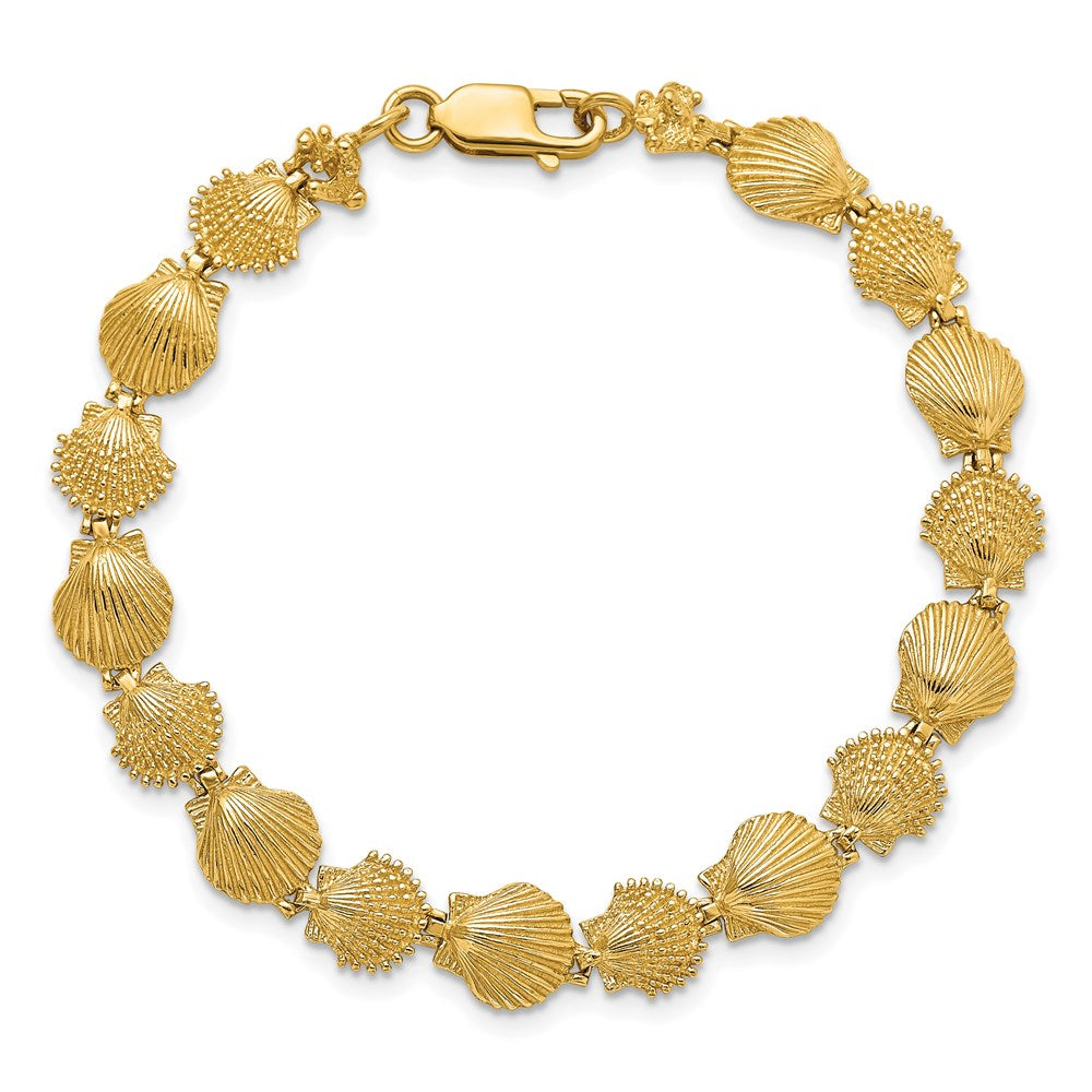 7 Inch 14K Polished /Textured Scallop Shell Bracelet
