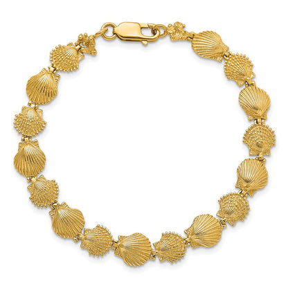 7 Inch 14K Polished /Textured Scallop Shell Bracelet