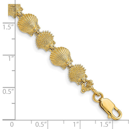 7 Inch 14K Polished /Textured Scallop Shell Bracelet