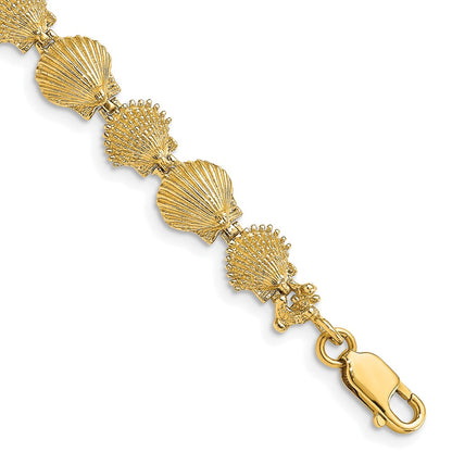 7 Inch 14K Polished /Textured Scallop Shell Bracelet