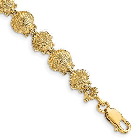 7 Inch 14K Polished /Textured Scallop Shell Bracelet