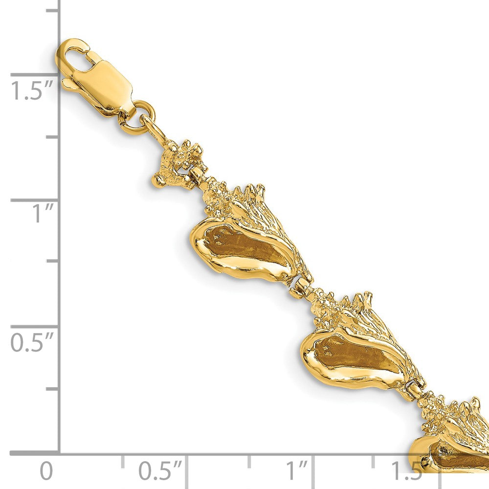 7.25 Inch 14K 3-D Conch Shell Link Bracelet