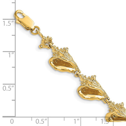 7.25 Inch 14K 3-D Conch Shell Link Bracelet