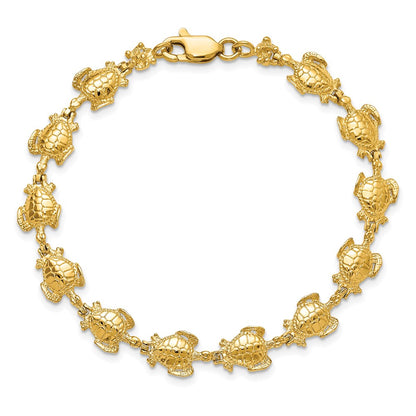 7.25 Inch 14K Polished Sea Turtle Link Bracelet
