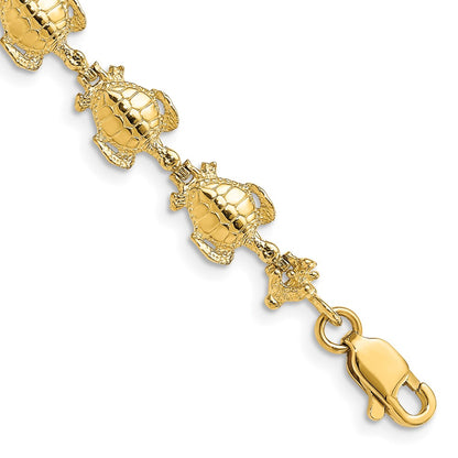 7.25 Inch 14K Polished Sea Turtle Link Bracelet