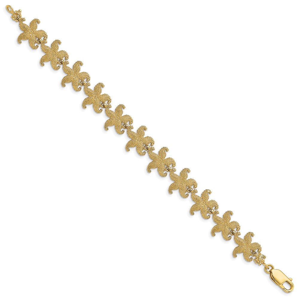 7.25 Inch 14K Puffed Starfish Link Bracelet