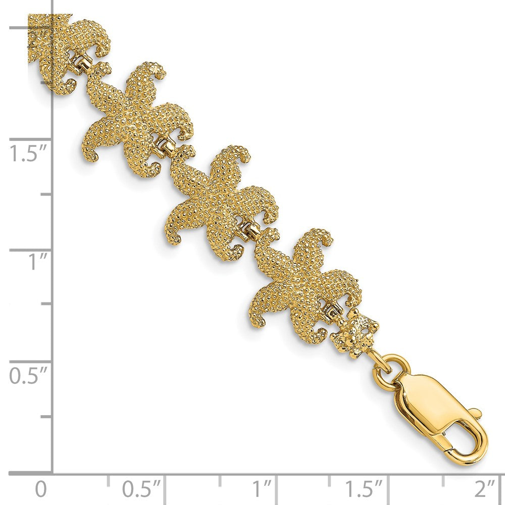7.25 Inch 14K Puffed Starfish Link Bracelet