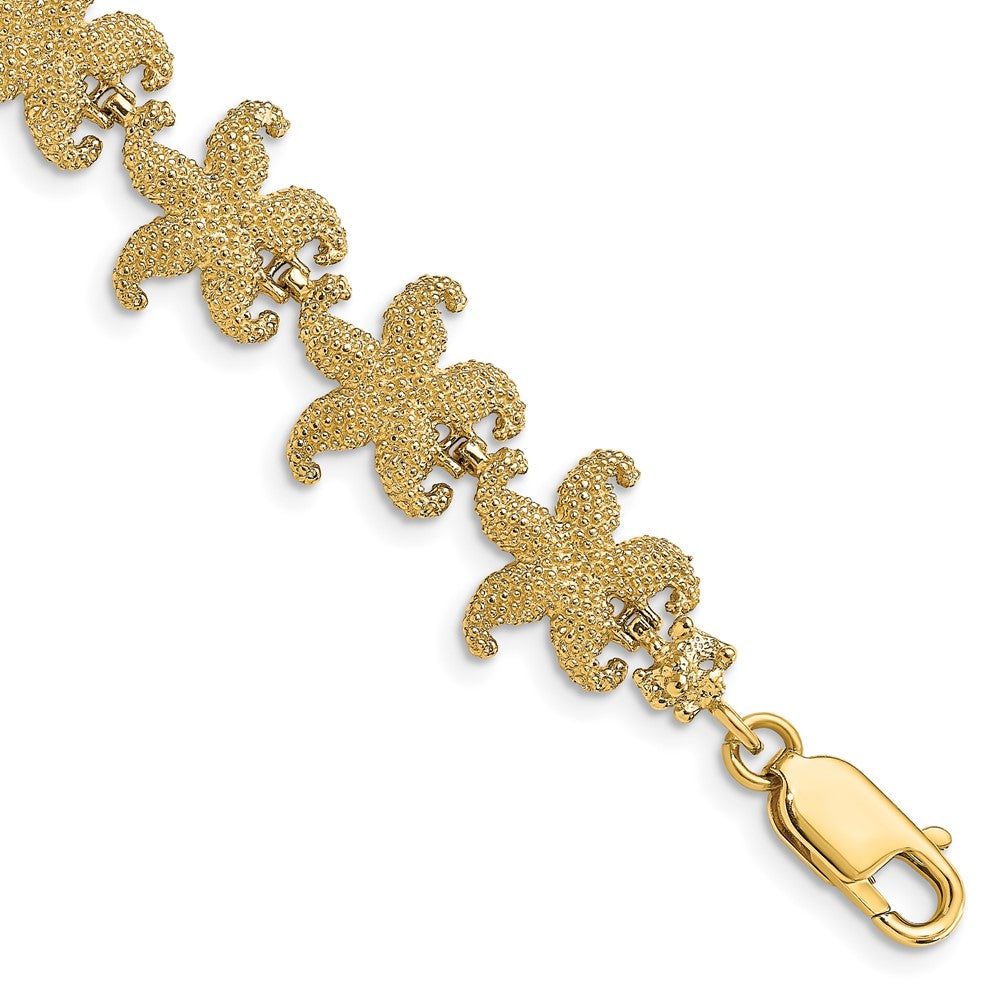 7.25 Inch 14K Puffed Starfish Link Bracelet
