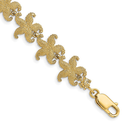 7.25 Inch 14K Puffed Starfish Link Bracelet