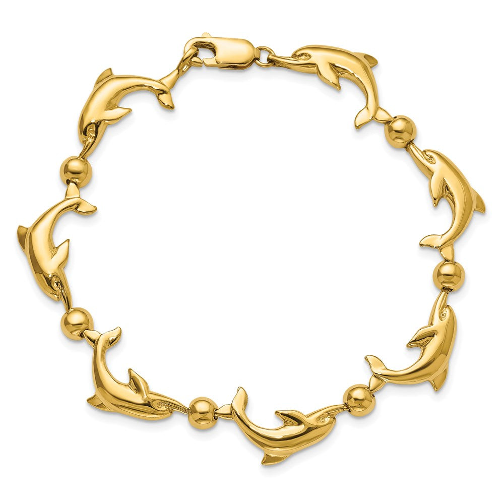 7.5 Inch 14K Polished Dolphin Bracelet
