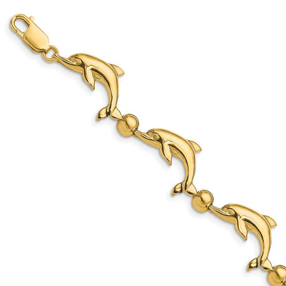 7.5 Inch 14K Polished Dolphin Bracelet