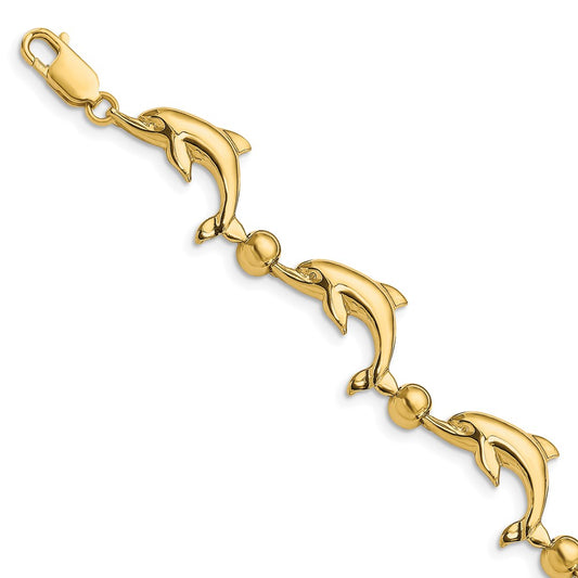 7.5 Inch 14K Polished Dolphin Bracelet