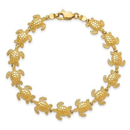 7.25 Inch 14K Polished Mini Sea Turtle Link Bracelet