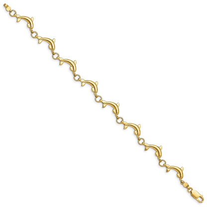 7.5 Inch 14K Polished Dolphin Bracelet